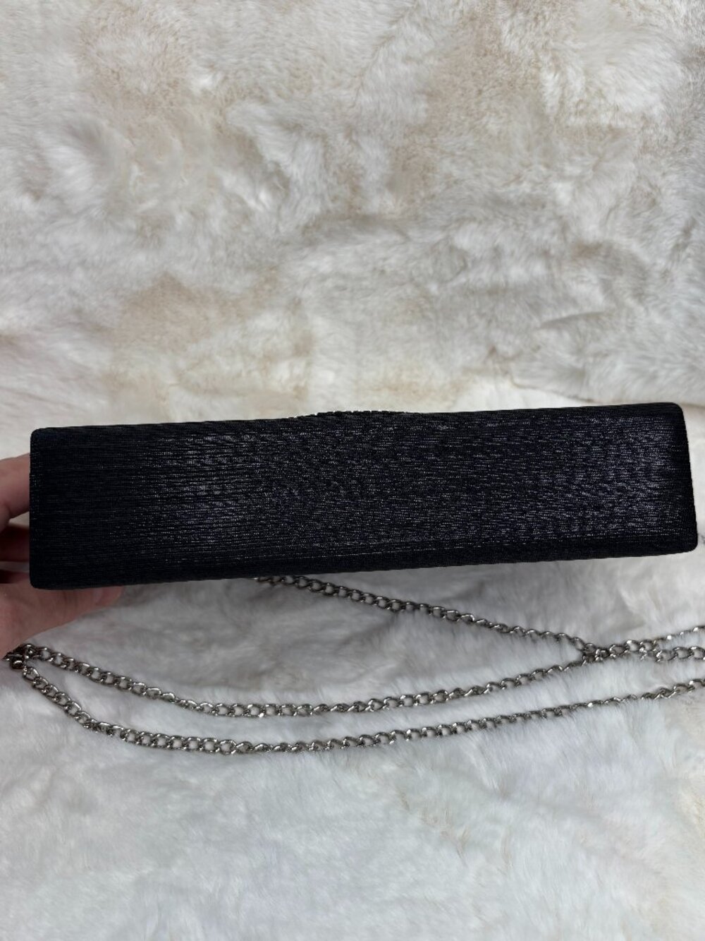 Dasein Women's Black Satin W/Rhinestones Evening Clutch Purse, Crossbody - Picture 7 of 16
